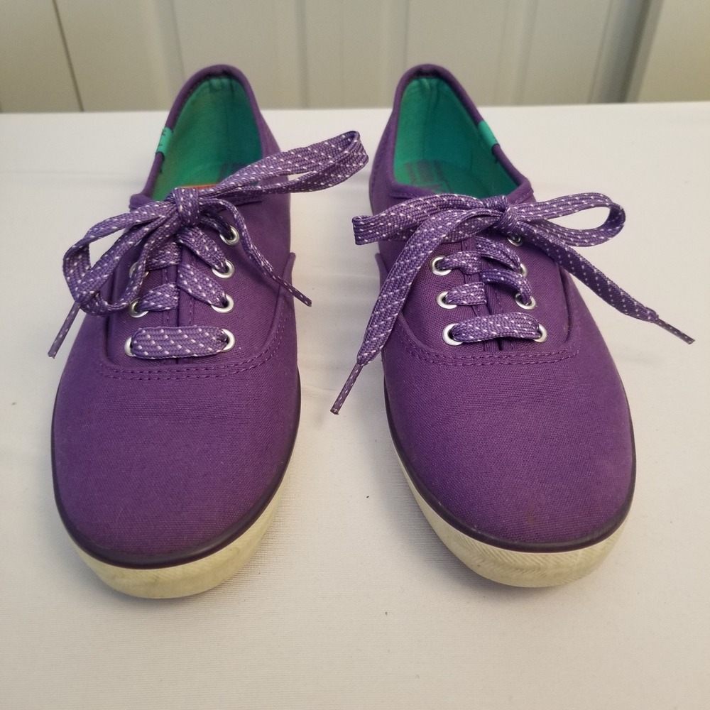 Keds Champion Purple Canvas Low Top Sneakers Polka Dot Laces Women Size 7
